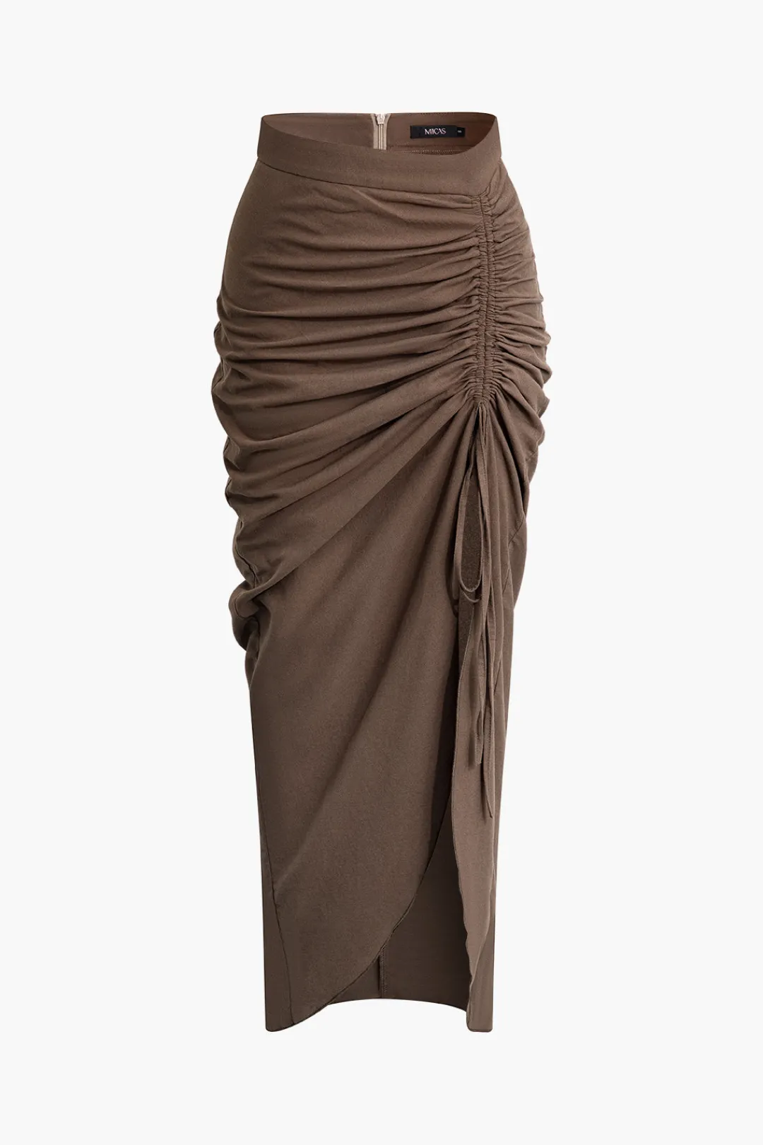 MICAS Skirts-Ruched Drawstring Split Skirt BROWN
