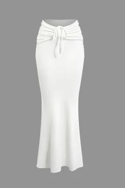 MICAS Skirt Sets|Vacation Sets-Ruched Drawstring Tank Top And Mermaid Maxi Skirt Set