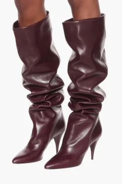 MICAS Boots|Shoes-Ruched Faux Leather Pointed Toe Knee High Boots