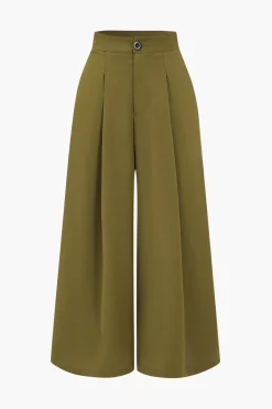 MICAS Pants-Ruched High-Waisted Wide Leg Trousers MUSTARD