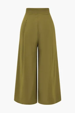 MICAS Pants-Ruched High-Waisted Wide Leg Trousers MUSTARD