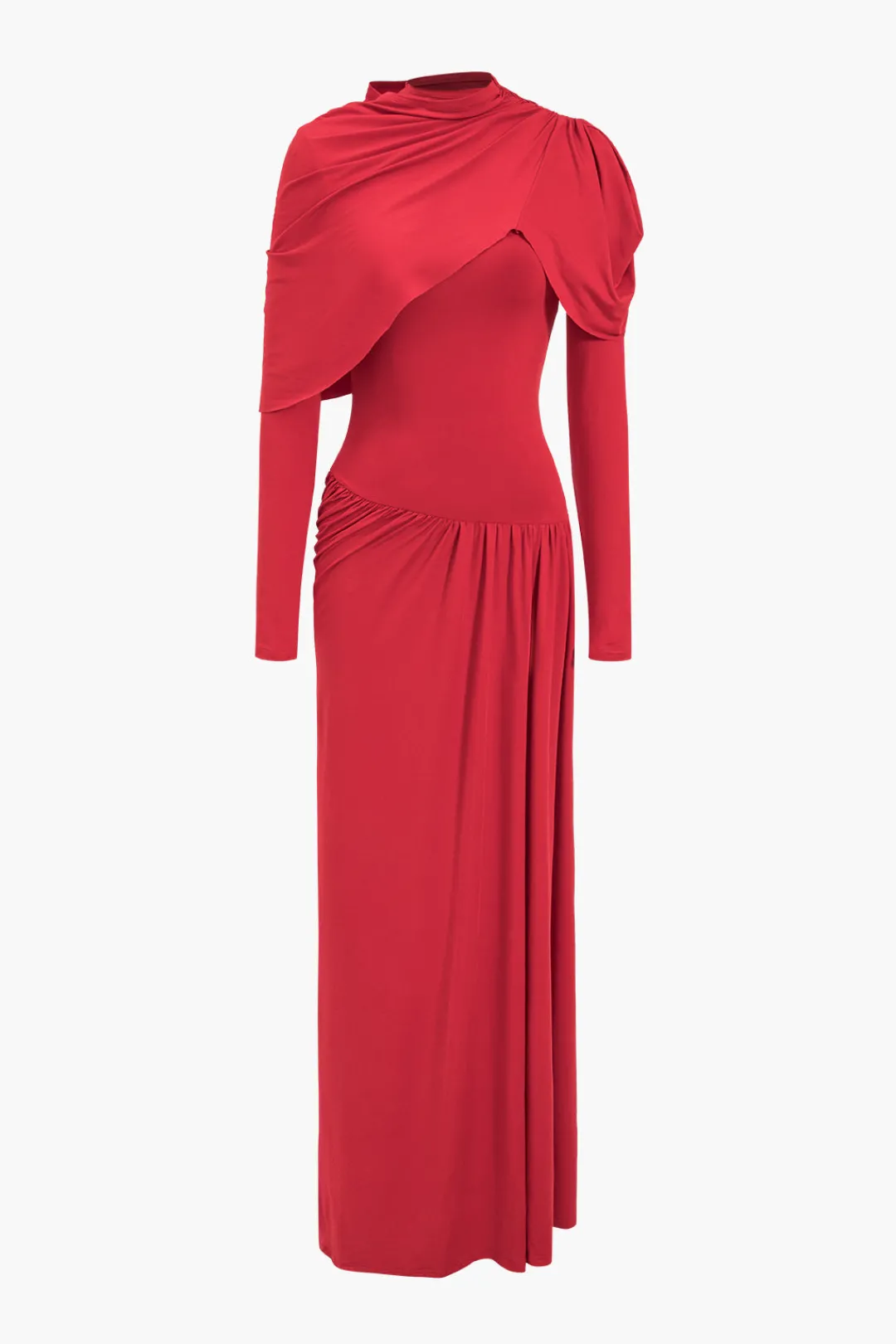 MICAS Long Sleeve Dresses|Maxi Dresses-Ruched Long Sleeve Maxi Dress RED