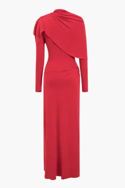MICAS Long Sleeve Dresses|Maxi Dresses-Ruched Long Sleeve Maxi Dress RED