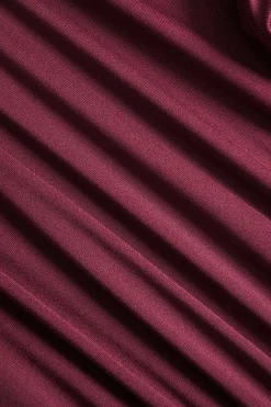 MICAS Mini Dresses|Long Sleeve Dresses-Ruched Long Sleeve Retro Mini Dress BURGUNDY