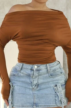 MICAS Long Sleeve Tops|Long Sleeves Tops-Ruched Long-Sleeve Top CHOCOLATE