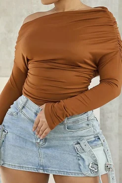 MICAS Long Sleeve Tops|Long Sleeves Tops-Ruched Long-Sleeve Top CHOCOLATE