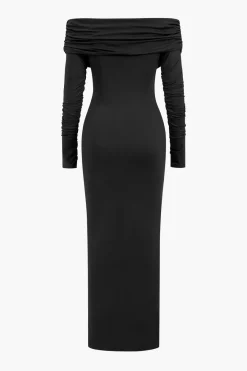 MICAS Long Sleeve Dresses|Maxi Dresses-Ruched Off Shoulder Drape Detail Maxi Dress