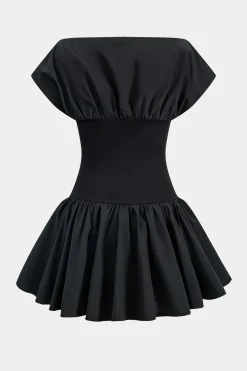 MICAS Mini Dresses-Ruched Patchwork Mini Dress BLACK