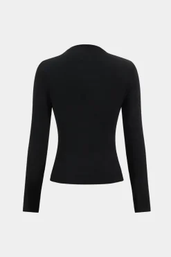 MICAS T-Shirts-Ruched Pleated Design Long Sleeve T-Shirt BLACK