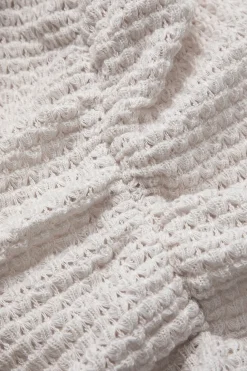 MICAS T-Shirts-Ruched Round Neck Long Sleeve T-Shirt BEIGE