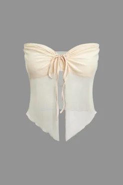 MICAS Skirt Sets|Vacation Sets-Ruched Sleeveless Double-Layered Mesh Split Strapless Top And Maxi Skirt Set