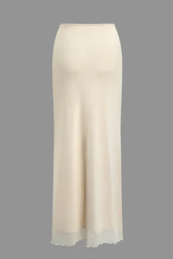 MICAS Skirt Sets|Vacation Sets-Ruched Sleeveless Double-Layered Mesh Split Strapless Top And Maxi Skirt Set