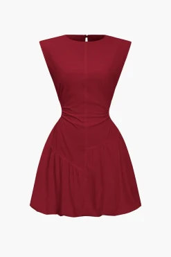 MICAS Mini Dresses-Ruched Sleeveless Mini Dress BURGUNDY