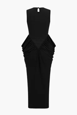 MICAS Maxi Dresses-Ruched Sleeveless Round Neck Slit Maxi Dress