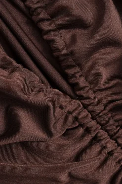 MICAS Long Sleeve Dresses|Maxi Dresses-Ruched V-Neck Long Sleeve Maxi Dress BROWN