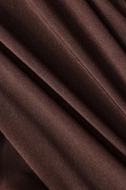 MICAS Long Sleeve Dresses|Maxi Dresses-Ruched V-Neck Long Sleeve Maxi Dress BROWN