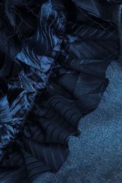 MICAS Tube Tops-Ruched Zipper Denim Tube Top MID WASH BLUE