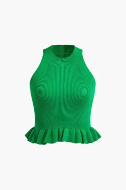 MICAS Knitwear|Knit Tops-Ruffle Hem Knit Tank Top