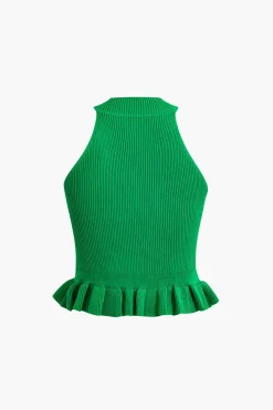 MICAS Knitwear|Knit Tops-Ruffle Hem Knit Tank Top