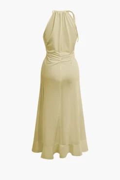MICAS Maxi Dresses-Ruffle Hem Ruched Sleeveless Maxi Dress IVORY