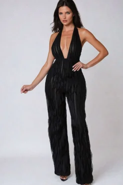 MICAS Jumpsuits & Rompers-Ruffle Knot Halter Backless Jumpsuit