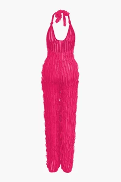 MICAS Jumpsuits & Rompers-Ruffle Knot Halter Backless Jumpsuit