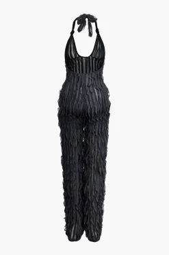 MICAS Jumpsuits & Rompers-Ruffle Knot Halter Backless Jumpsuit