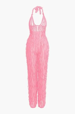 MICAS Jumpsuits & Rompers-Ruffle Knot Halter Backless Jumpsuit