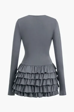 MICAS Mini Dresses|Long Sleeve Dresses-Ruffle Mini Dress DIM GRAY