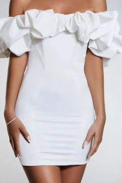 MICAS Mini Dresses-Ruffle Neckline Off The Shoulder Mini Dress IVORY