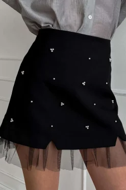 MICAS Skirts-Ruffle Patchwork High Waist Skirt BLACK