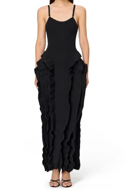MICAS Midi Dresses-Ruffle Slip Midi Dress BLACK