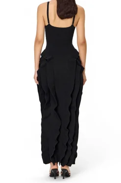 MICAS Midi Dresses-Ruffle Slip Midi Dress BLACK