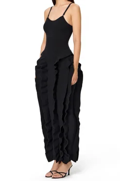 MICAS Midi Dresses-Ruffle Slip Midi Dress BLACK