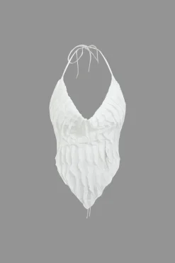 MICAS Vacation Sets|Skirt Sets-Ruffle Tie Halter Backless Cowl Neck Top And Tie Dye Mini Skirt Set WHITE