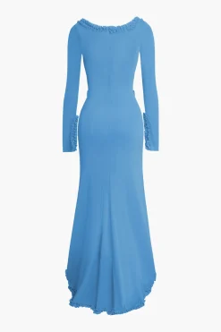 MICAS Long Sleeve Dresses|Maxi Dresses-Ruffle Trim Ruched Cut Out Maxi Dress