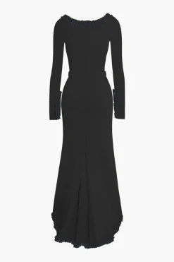 MICAS Long Sleeve Dresses|Maxi Dresses-Ruffle Trim Ruched Cut Out Maxi Dress