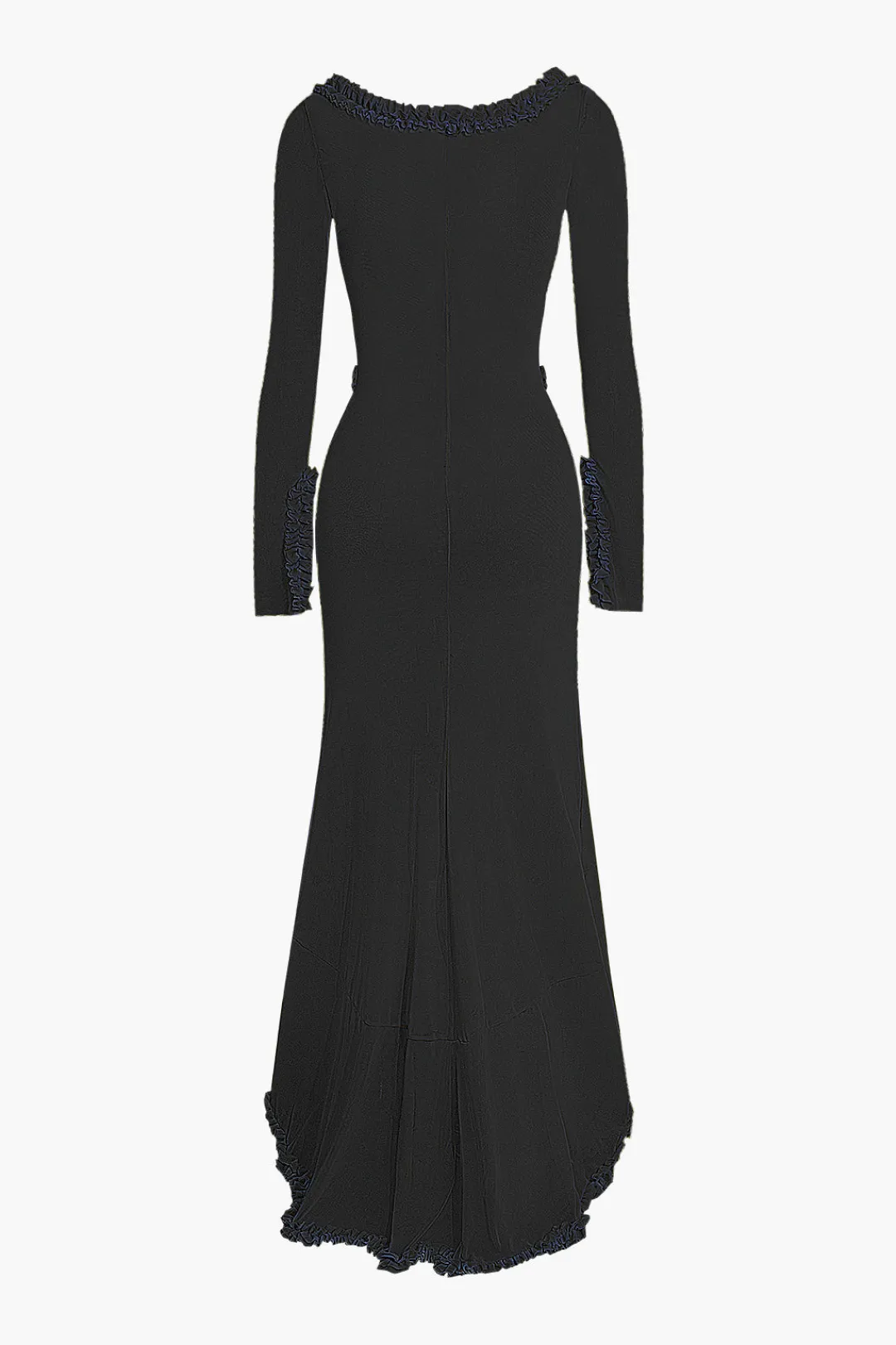 MICAS Long Sleeve Dresses|Maxi Dresses-Ruffle Trim Ruched Cut Out Maxi Dress