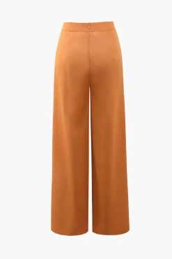 MICAS Pants-Ruffle Trim Slit Wide Leg Pants ORANGE