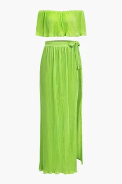 MICAS Skirt Sets-Ruffle Tube Top And Split Maxi Skirt Set LIME