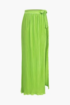MICAS Skirt Sets-Ruffle Tube Top And Split Maxi Skirt Set LIME