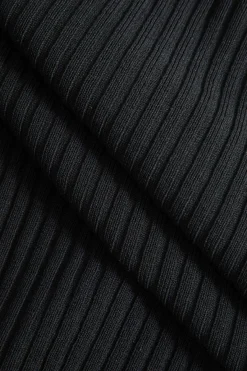 MICAS Long Sleeve Dresses|Knitwear-Ruffled Cuffs And Collar Ribbed Knit Button Front Midi Dress BLACK