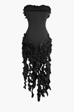 MICAS Midi Dresses-Ruffled Fringe Strapless Midi Dress