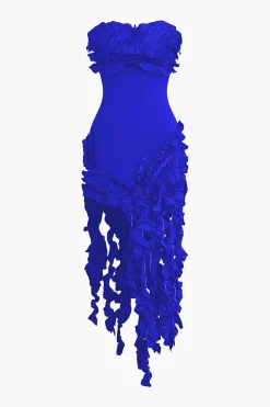MICAS Midi Dresses-Ruffled Fringe Strapless Midi Dress