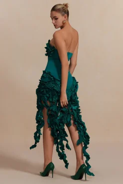 MICAS Midi Dresses-Ruffled Fringe Strapless Midi Dress