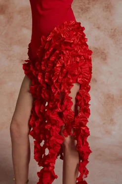 MICAS Midi Dresses-Ruffled Fringe Strapless Midi Dress