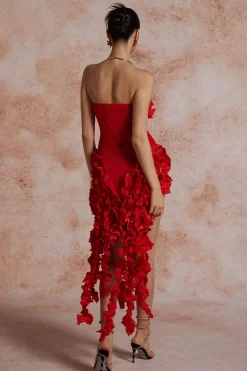 MICAS Midi Dresses-Ruffled Fringe Strapless Midi Dress