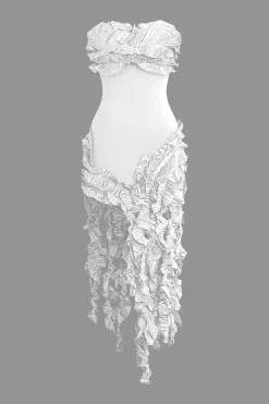 MICAS Midi Dresses-Ruffled Fringe Strapless Midi Dress