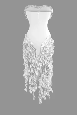 MICAS Midi Dresses-Ruffled Fringe Strapless Midi Dress