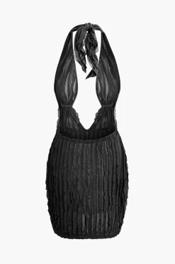 MICAS Mini Dresses-Ruffled Halter Backless Deep V-neck Mini Dress